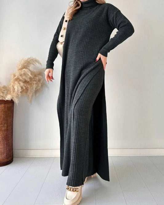 Ensemble deux pièces en tricot chic avec fente longue